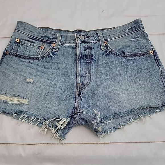 Levi's Pants - WOMENS Levi's High Waisted Button Fly Light Wash Lightly Distressed Jean Shorts